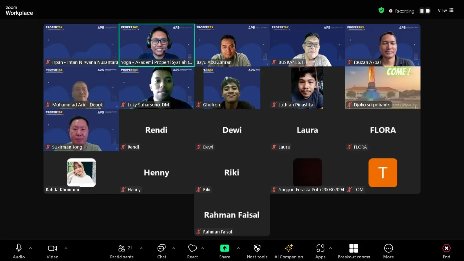 suasana kelas online zoom propertax 2